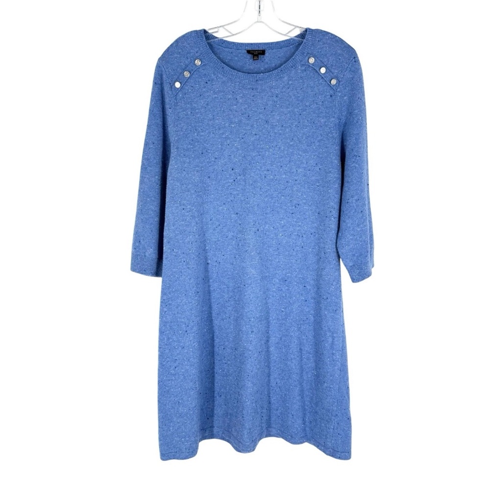 Talbots Sweater Dress Womens Size XL P Blue Speckle Texture Knit Cotton Blend